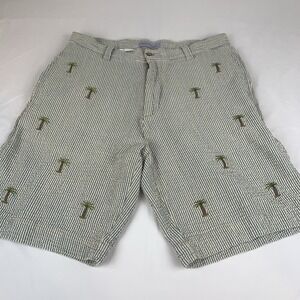 Barry Bricken Palm Tree Embroidered Shorts 32" Waist 9" Inseam Men's Flat Front